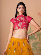 Tulsi Art Dazzling Yellow Sequins Work Net Designer Lehenga Choli | Grocsy