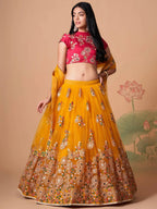 Tulsi Art Dazzling Yellow Sequins Work Net Designer Lehenga Choli | Grocsy