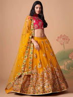 Tulsi Art Dazzling Yellow Sequins Work Net Designer Lehenga Choli | Grocsy