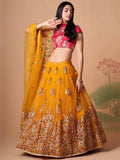 Tulsi Art Dazzling Yellow Sequins Work Net Designer Lehenga Choli | Grocsy
