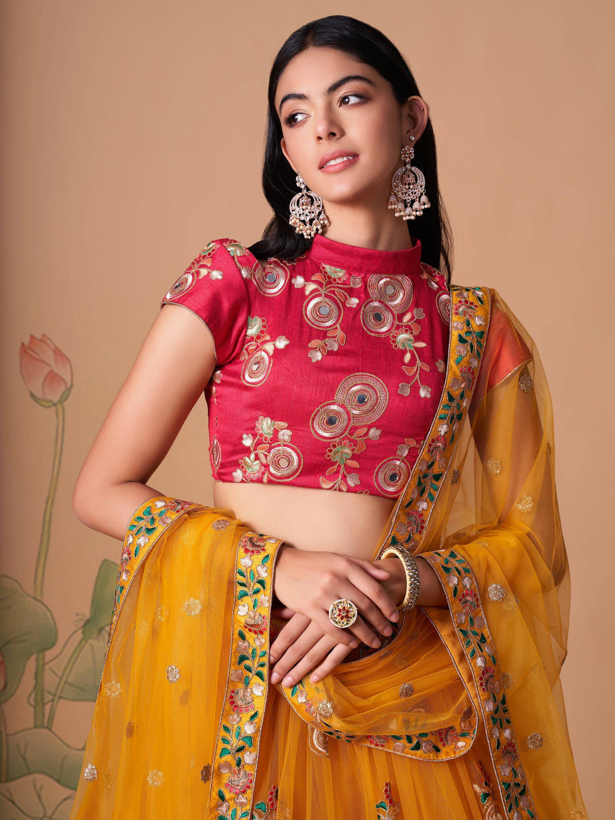 Tulsi Art Dazzling Yellow Sequins Work Net Designer Lehenga Choli | Grocsy