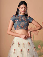 Tulsi Art Pretty Ivory Embroidered Net Party Wear Lehenga Choli | Grocsy