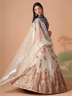 Tulsi Art Pretty Ivory Embroidered Net Party Wear Lehenga Choli | Grocsy