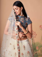 Tulsi Art Pretty Ivory Embroidered Net Party Wear Lehenga Choli | Grocsy