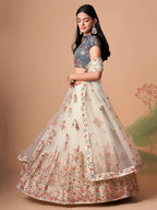 Tulsi Art Pretty Ivory Embroidered Net Party Wear Lehenga Choli | Grocsy