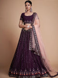 Tulsi Art Fantastic Wine Thread Embroidery Georgette Sangeet Party Lehenga Choli | Grocsy