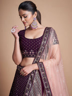 Tulsi Art Fantastic Wine Thread Embroidery Georgette Sangeet Party Lehenga Choli | Grocsy