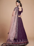 Tulsi Art Fantastic Wine Thread Embroidery Georgette Sangeet Party Lehenga Choli | Grocsy