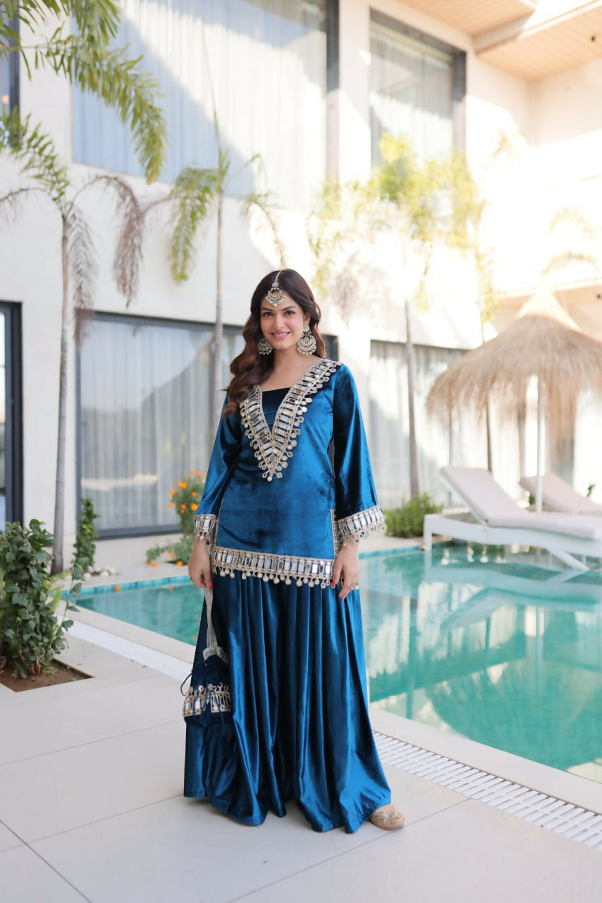 Joban Fashion Rama Kurta Set Velvet Embroidery Sequence Work | Grocsy