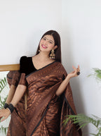 Vamika Weaving Banarasi Jacquard black Kanjivaram Saree | Grocsy