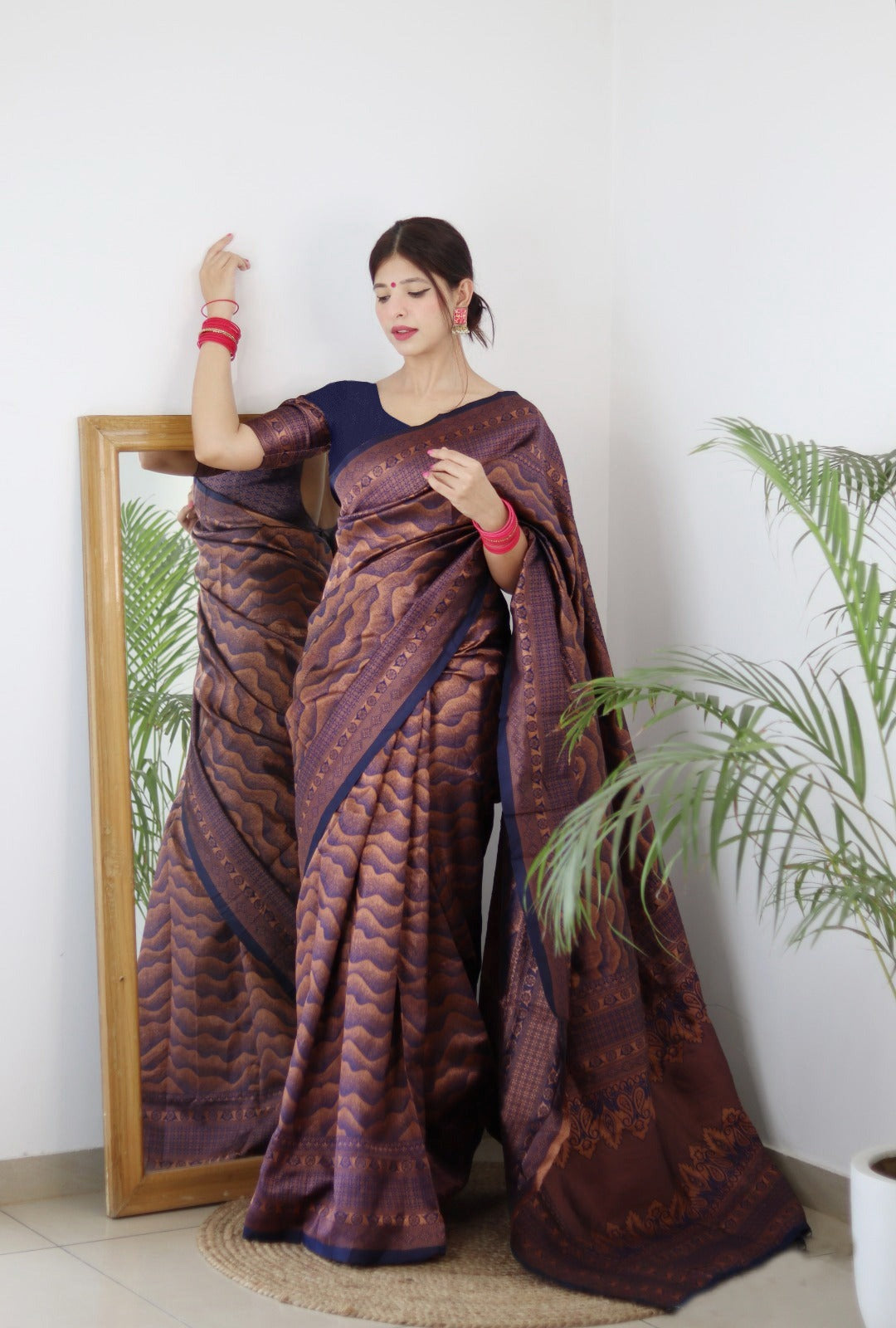 Vamika Weaving Banarasi Jacquard navy Kanjivaram Saree | Grocsy