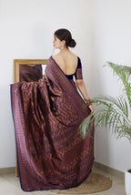 Vamika Weaving Banarasi Jacquard navy Kanjivaram Saree | Grocsy