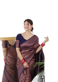 Vamika Weaving Banarasi Jacquard navy Kanjivaram Saree | Grocsy