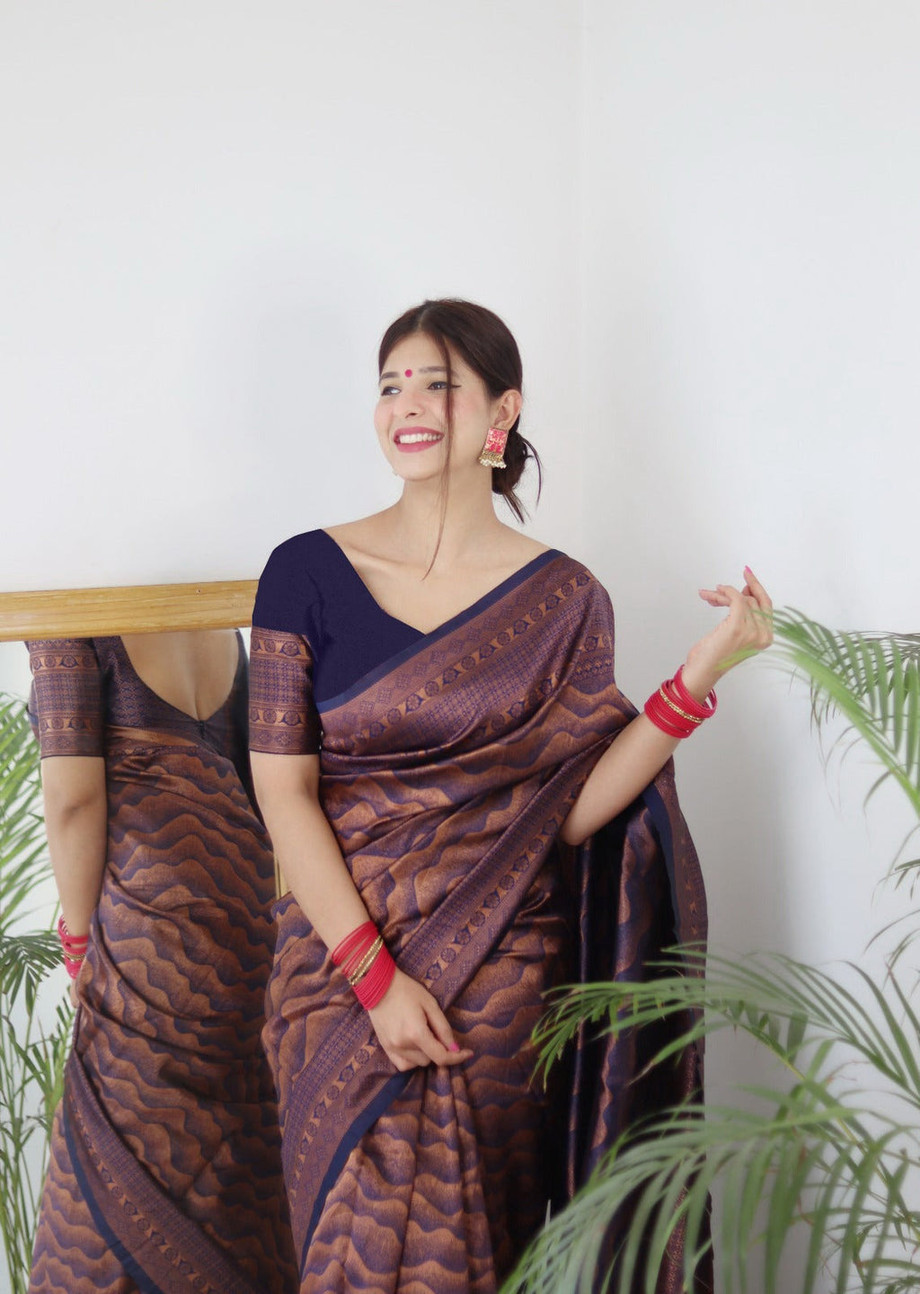 Vamika Weaving Banarasi Jacquard navy Kanjivaram Saree | Grocsy