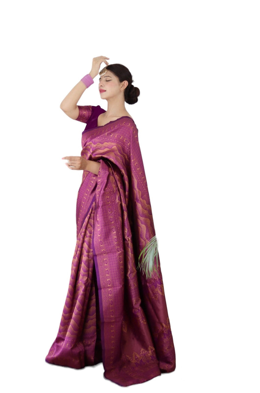 Vamika Weaving Banarasi Jacquard Purple Kanjivaram Saree | Grocsy