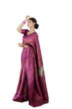 Vamika Weaving Banarasi Jacquard Purple Kanjivaram Saree | Grocsy