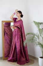 Vamika Weaving Banarasi Jacquard Purple Kanjivaram Saree | Grocsy