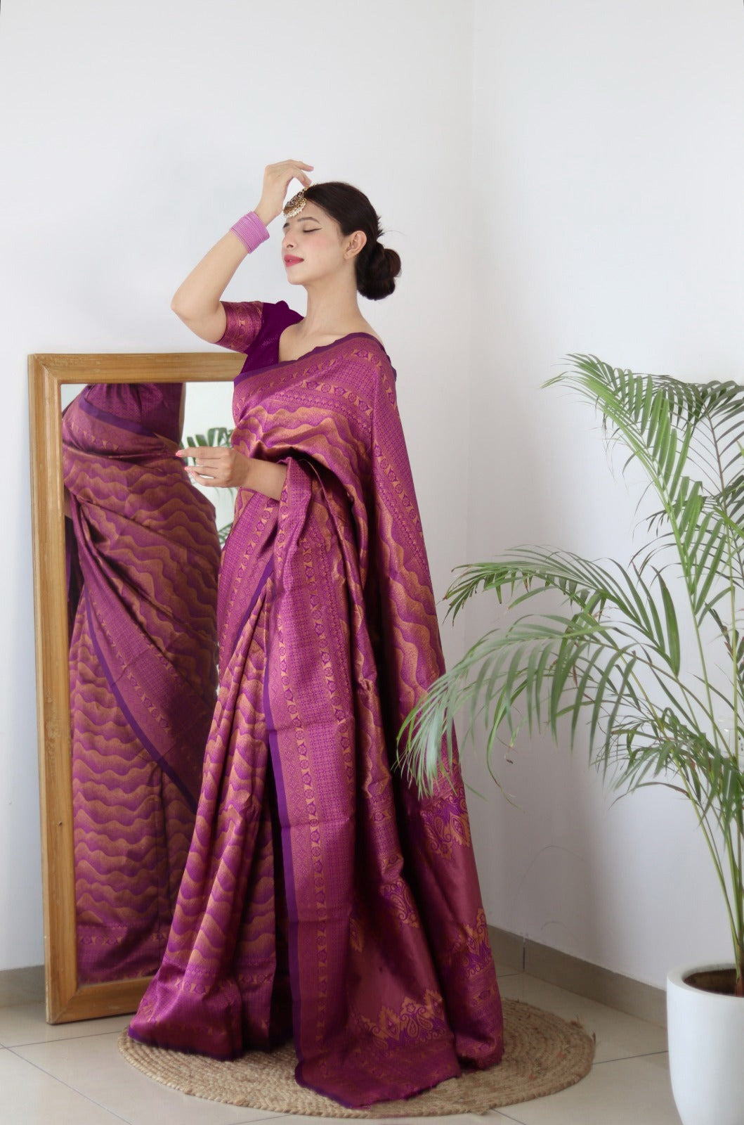 Vamika Weaving Banarasi Jacquard Purple Kanjivaram Saree | Grocsy