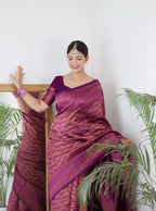 Vamika Weaving Banarasi Jacquard Purple Kanjivaram Saree | Grocsy
