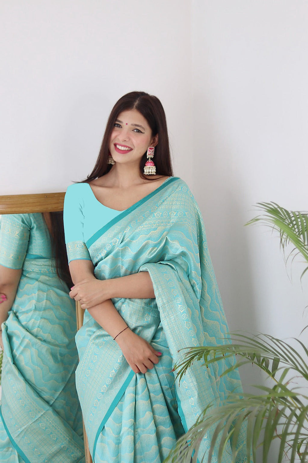 Vamika Weaving Banarasi Jacquard rama Kanjivaram Saree | Grocsy