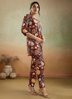 Prazu Fashion Brown Printed Cotton Reyon Festival Wear Co-Ord Set | Grocsy