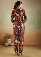 Prazu Fashion Brown Printed Cotton Reyon Festival Wear Co-Ord Set | Grocsy