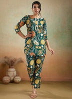 Prazu Fashion Green Printed Cotton Reyon Festival Wear Co-Ord Set | Grocsy