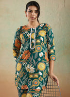 Prazu Fashion Green Printed Cotton Reyon Festival Wear Co-Ord Set | Grocsy