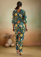 Prazu Fashion Green Printed Cotton Reyon Festival Wear Co-Ord Set | Grocsy