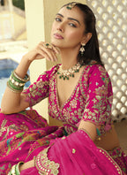 Vegaa Fashion Rani Pink Silk Embroidered & Art Mirror Work Wedding Wear Lehenga Choli | Grocsy