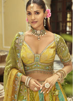 Vegaa Fashion Yellow Silk Embroidered & Art Mirror Work Wedding Wear Lehenga Choli | Grocsy