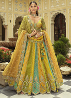 Vegaa Fashion Yellow Silk Embroidered & Art Mirror Work Wedding Wear Lehenga Choli | Grocsy