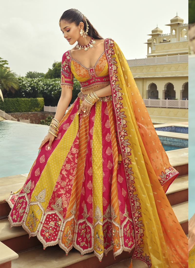 Vegaa Fashion Multi Color Silk Embroidered & Art Mirror Work Wedding Wear Lehenga Choli | Grocsy