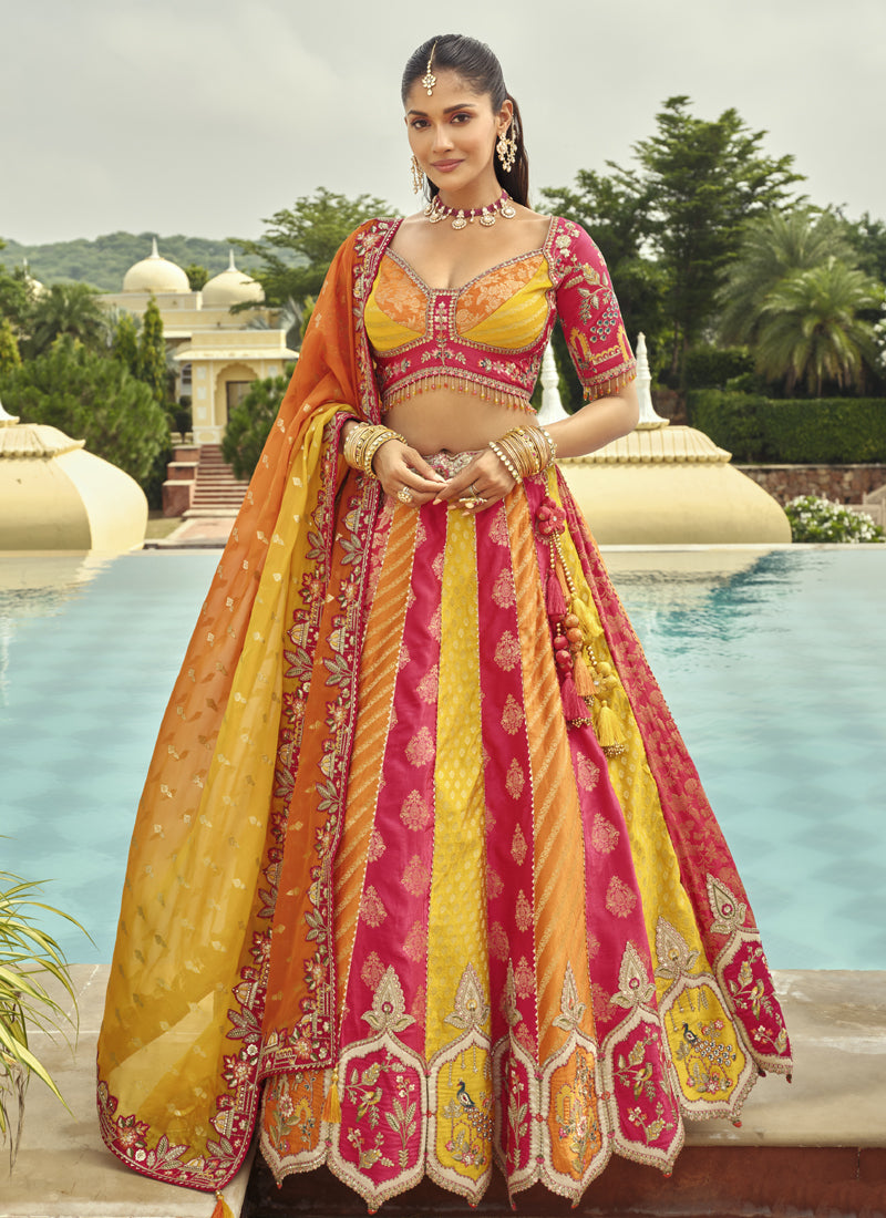 Vegaa Fashion Multi Color Silk Embroidered & Art Mirror Work Wedding Wear Lehenga Choli | Grocsy