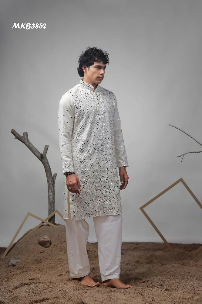 Off White Viscose Heavy Embroidery Work Kurta Set - Mahotsav | Grocsy