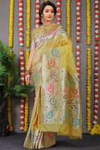 Jyoti Fashion Women's Mehndi Banarasi Silk Zari Woven Saree with Blouse | Grocsy