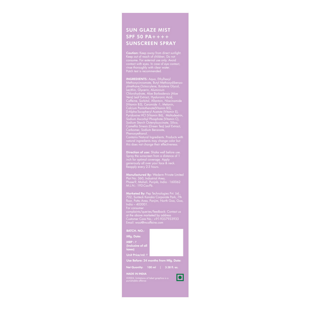 mCaffeine Sun Glaze SPF 50 PA++++ Face Sunscreen Spray | Grocsy