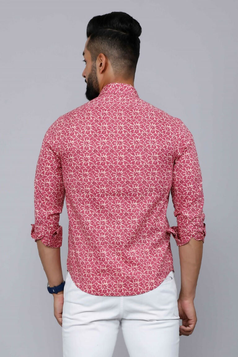 Miravan Men's Cotton Pink Floral Printed Shirt | Grocsy