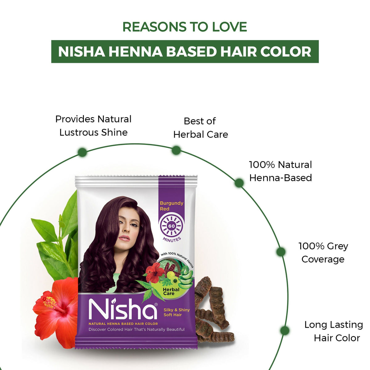 Nisha Henna Based Hair Colour for Women & Men Burgundy Red (Pack of 10) | Grocsy