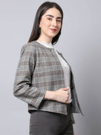 Even Apparels Brown Polywool Open Front Statement Women's Jacket | Grocsy