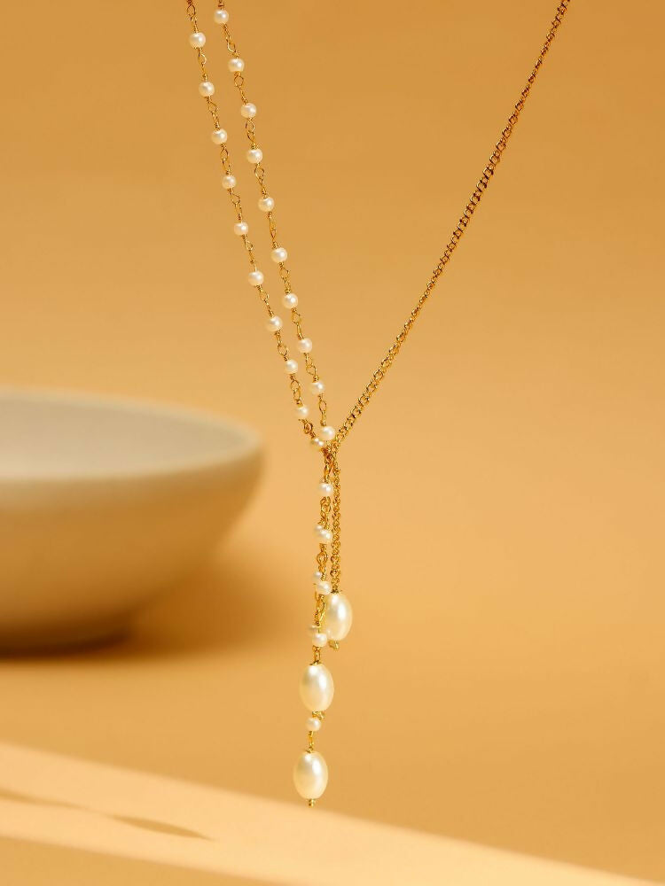 Beaded Pearl Drop One-Sided Layered Necklace - Ruby Raang | Grocsy