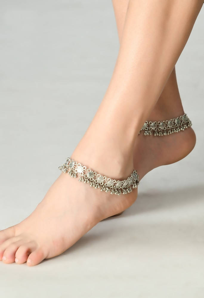 Mominos Fashion Kamal Johar Oxidised Silver Anklets For Bridal Wear | Grocsy