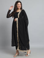 Fab Fashion Black Georgette Side Slit Set | Grocsy