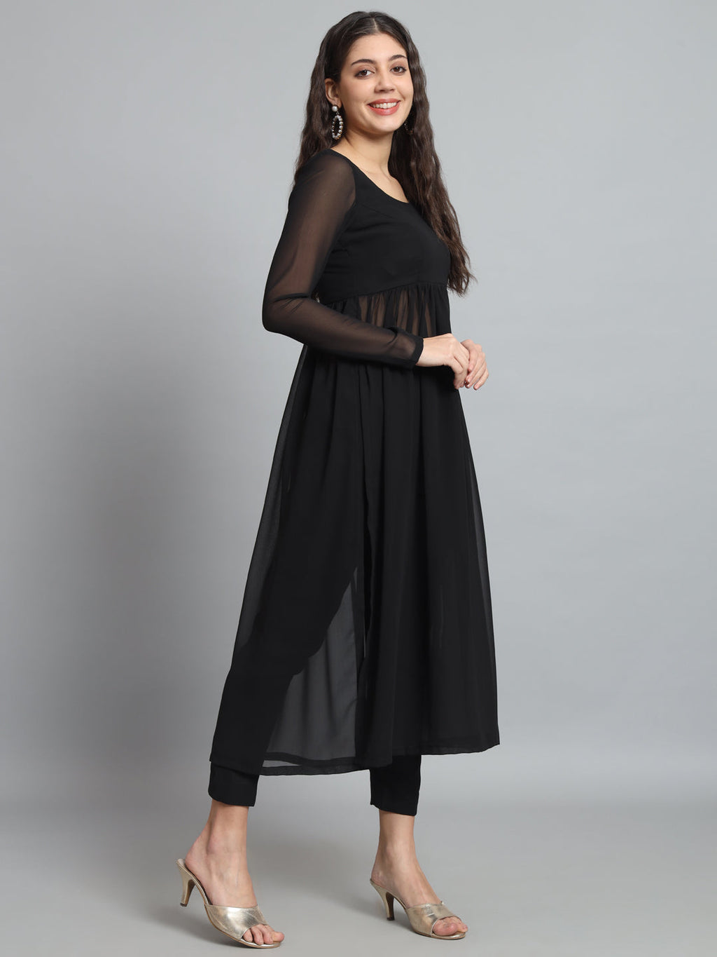 Fab Fashion Black Georgette Side Slit Set | Grocsy