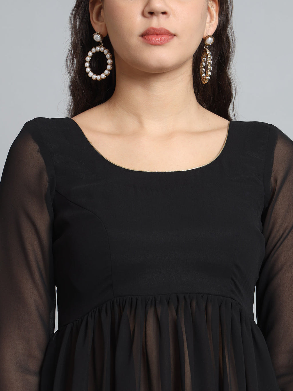 Fab Fashion Black Georgette Side Slit Set | Grocsy