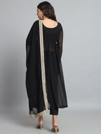 Fab Fashion Black Georgette Side Slit Set | Grocsy