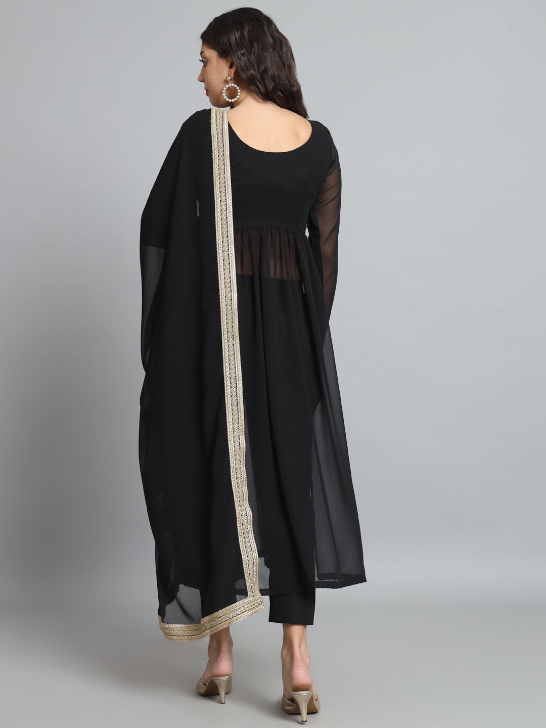 Fab Fashion Black Georgette Side Slit Set | Grocsy