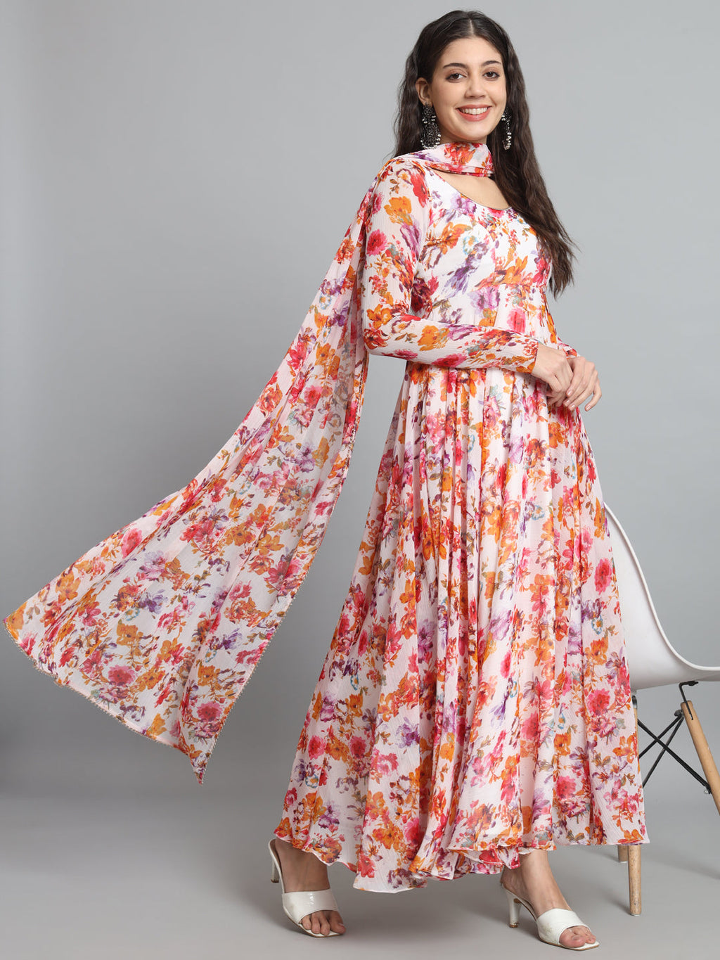 Fab Fashion Tiny Red Floral Gota Anarkali | Grocsy