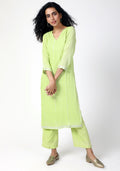 trueBrowns Green Gota Slit Kurta-Pant | Grocsy