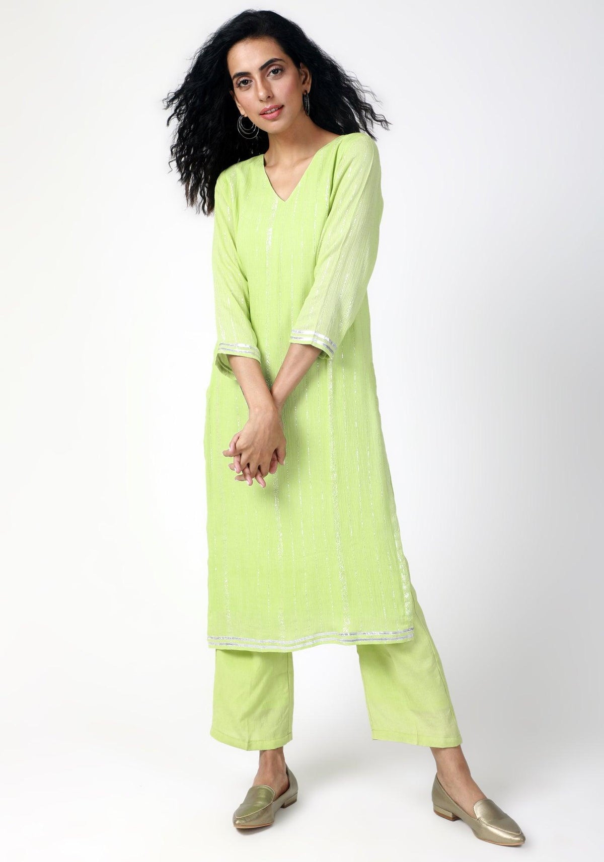 trueBrowns Green Gota Slit Kurta-Pant | Grocsy